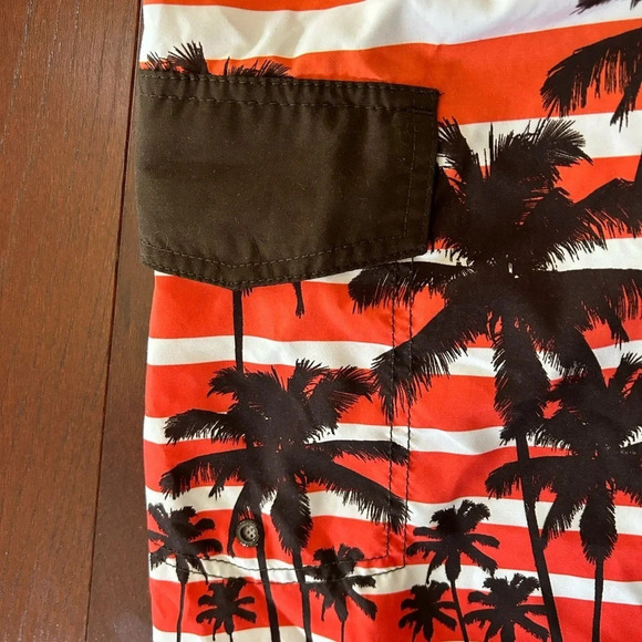 Men's HangTen Surf Shorts swim trunks size XXL NWOT waist 40”palm tree orange - Picture 5 of 6